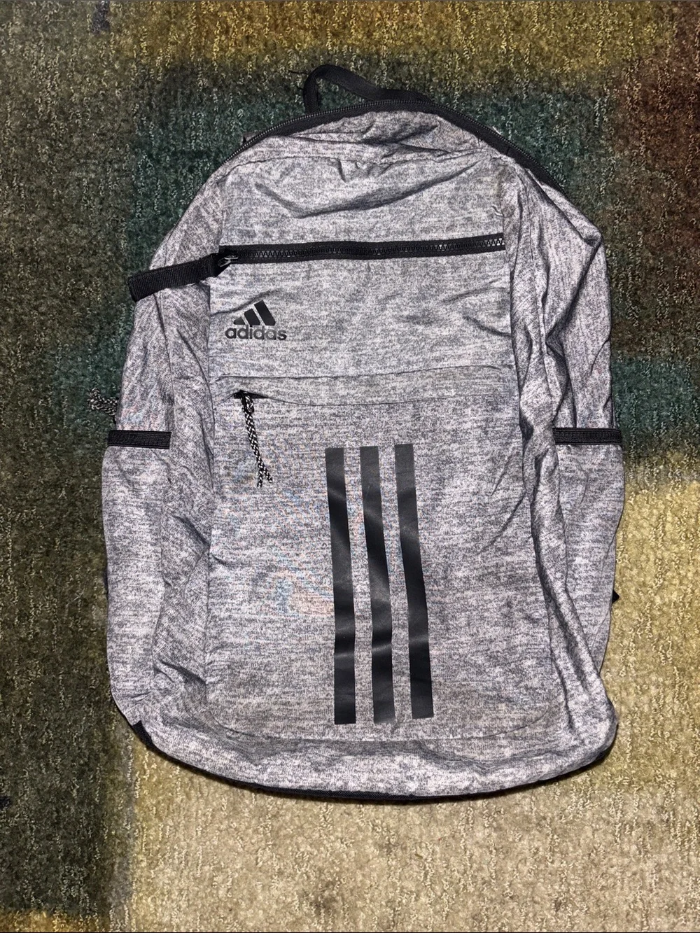 adidas Heather Gray Backpack with Black Stripes